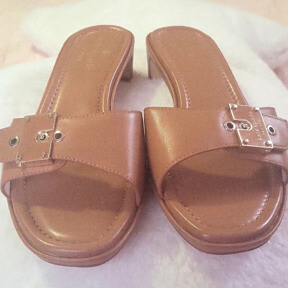 Kate Spade Brown Leather Buckle Mules - Picture 2 of 7